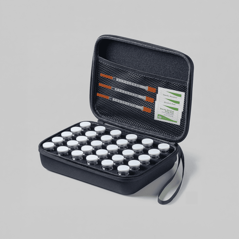 travel case for peptide vials and needles with tamper-evident sealing